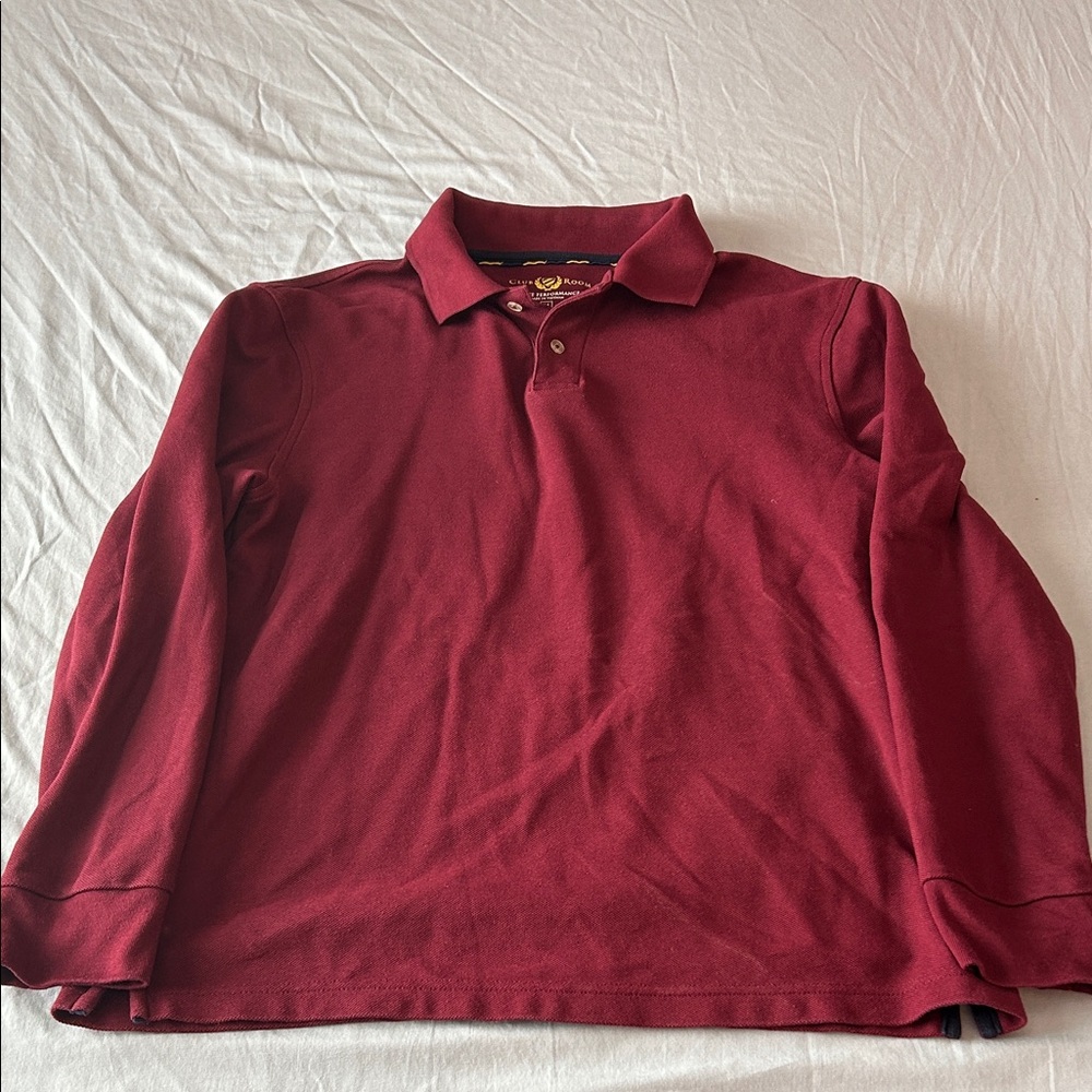 Club Room Burgundy Long Sleeve Polo Shirt